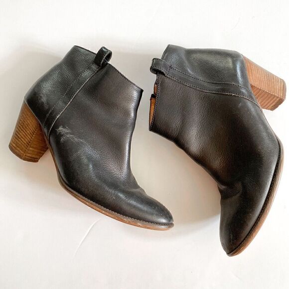 Madewell The Billie Ankle Boots Women 10 Zip Black Leather Stacked Block Heel - Picture 1 of 12
